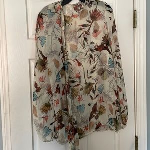 Sheer botanical print blouse